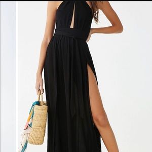 Crinkle Cut Out Slit Maxi Dress